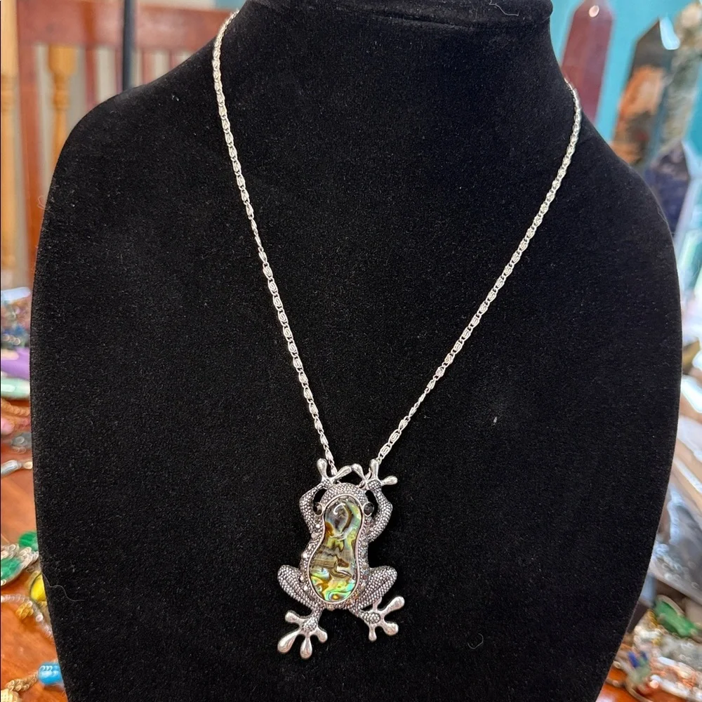 Silver Frog Pendant Necklace with Abalone Inlay - Picture 2 of 4